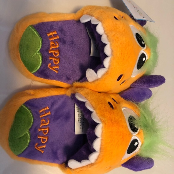 NEW with tags - Cozy Toes Children’s Plush Slippers. Yellow Monster - Picture 2 of 6